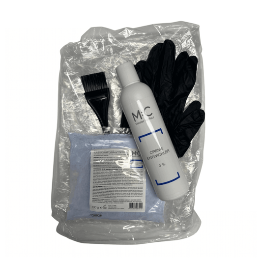 Blondier Set (Blondierpulver 100g, Oxy 3%, Umhang, Pinsel)