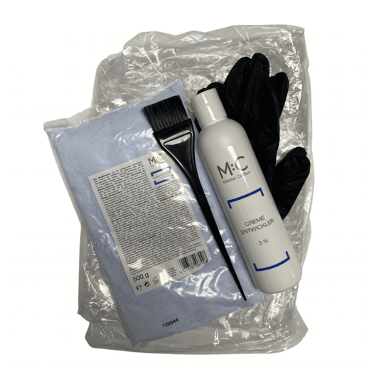 Blondier Set (Blondierpulver 500g, Oxy 3%, Umhang, Pinsel)