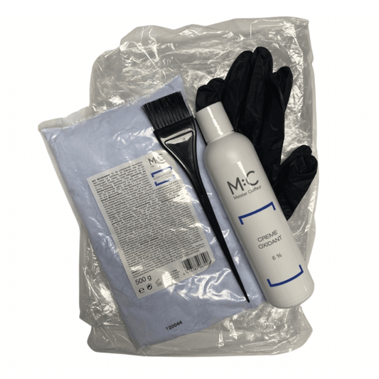 Blondier Set (Blondierpulver 500g, Oxy 9%, Umhang, Pinsel)